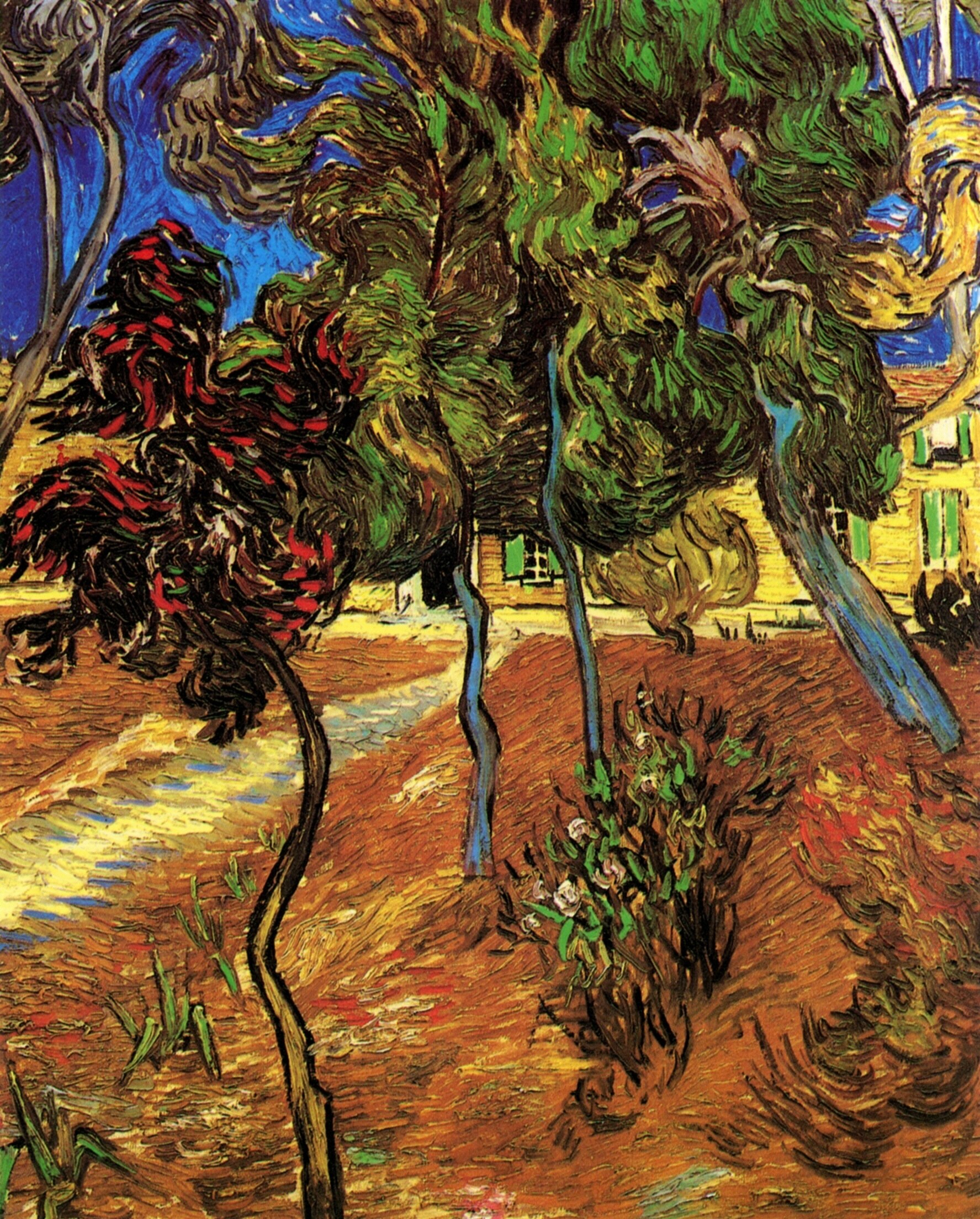 Картина Ван Гога Деревья в саду больницы Сен-Поль 1889